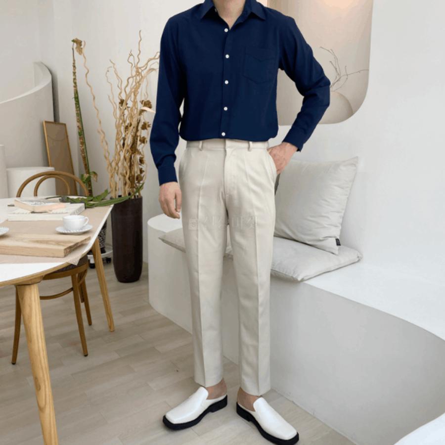 ドレスシャツ 長袖 韓国ファッション 胸ポケット 基本 ベーシック ダンディ ビジネスシャツ メンズ 楽な着用感 カッコいい シルエット3色 3サイズ 送料無料 |  | 10