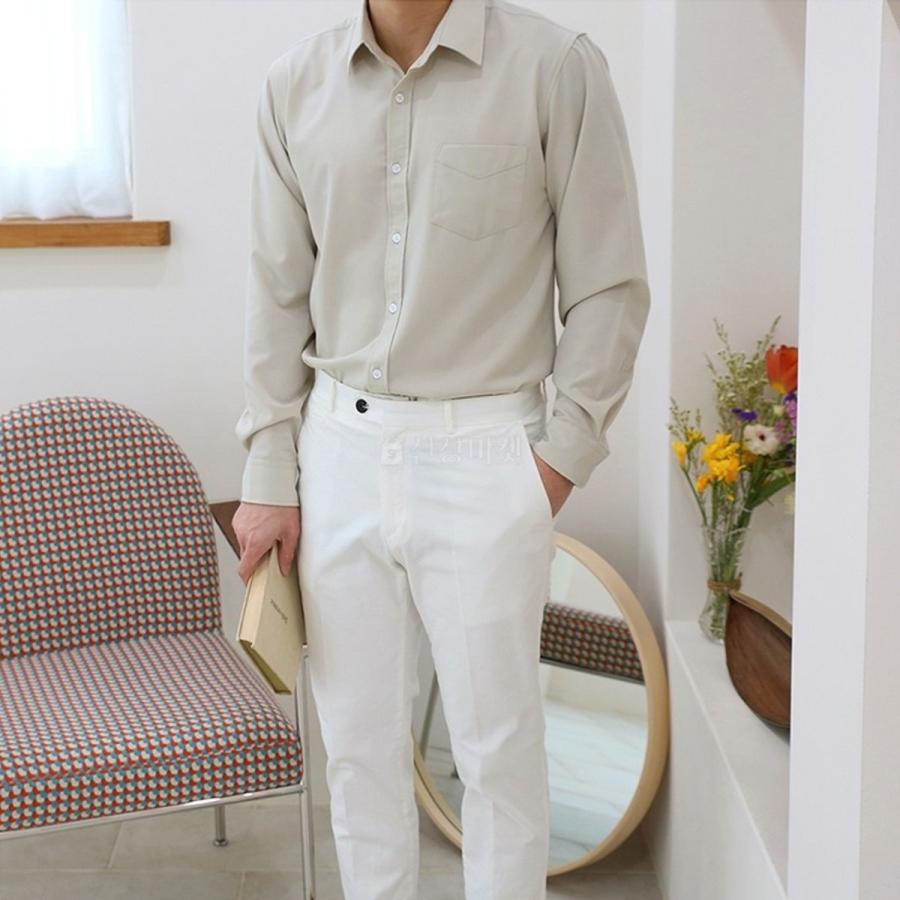 ドレスシャツ 長袖 韓国ファッション 胸ポケット 基本 ベーシック ダンディ ビジネスシャツ メンズ 楽な着用感 カッコいい シルエット3色 3サイズ 送料無料 |  | 06