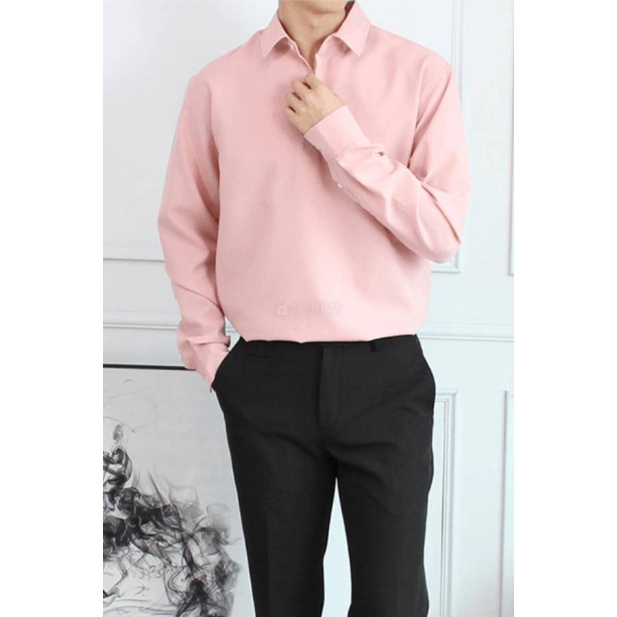 カジュアル ダンディルック シャツ 長袖 韓国ファッション デイリーシャツ ポロシャツ 基本 シンプルシャツ ビジネス メンズ 楽なフィット感 隠しボタン |  | 14