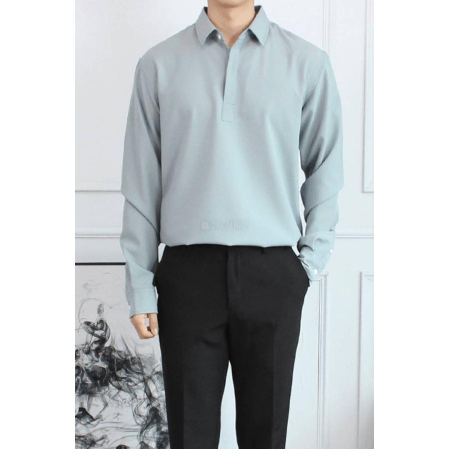 カジュアル ダンディルック シャツ 長袖 韓国ファッション デイリーシャツ ポロシャツ 基本 シンプルシャツ ビジネス メンズ 楽なフィット感 隠しボタン |  | 04