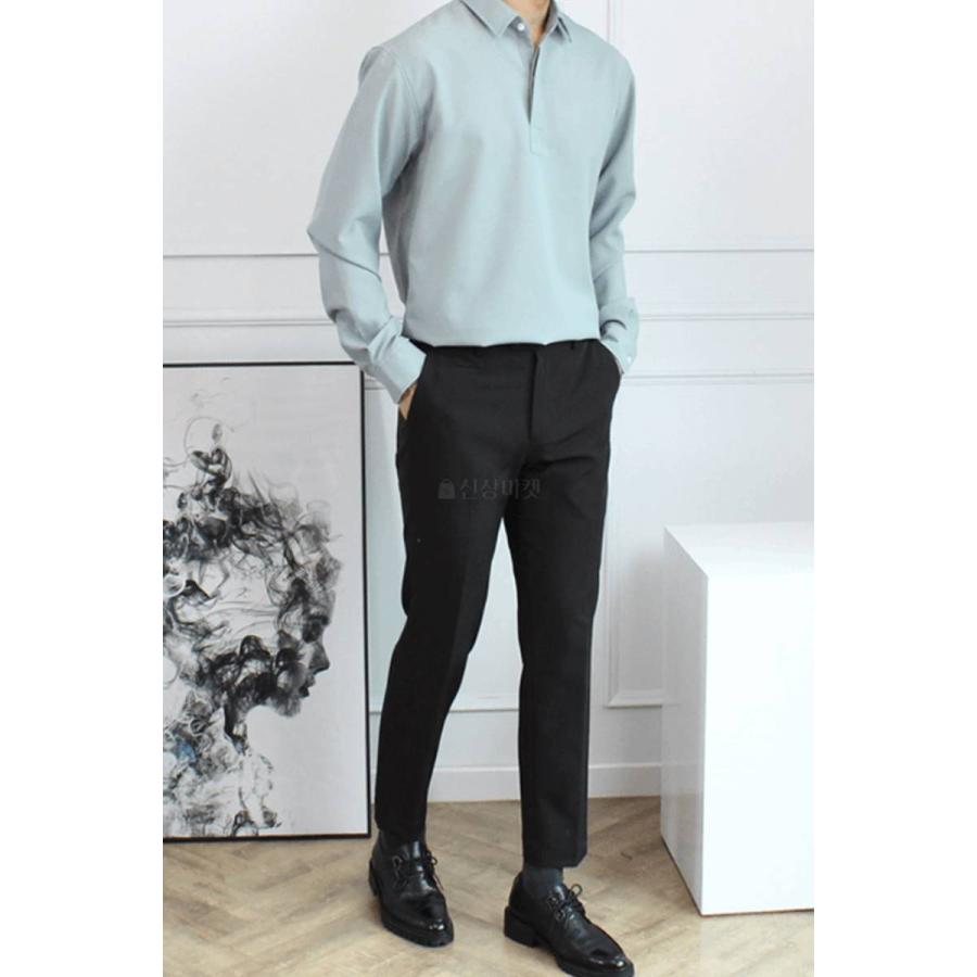 カジュアル ダンディルック シャツ 長袖 韓国ファッション デイリーシャツ ポロシャツ 基本 シンプルシャツ ビジネス メンズ 楽なフィット感 隠しボタン |  | 05
