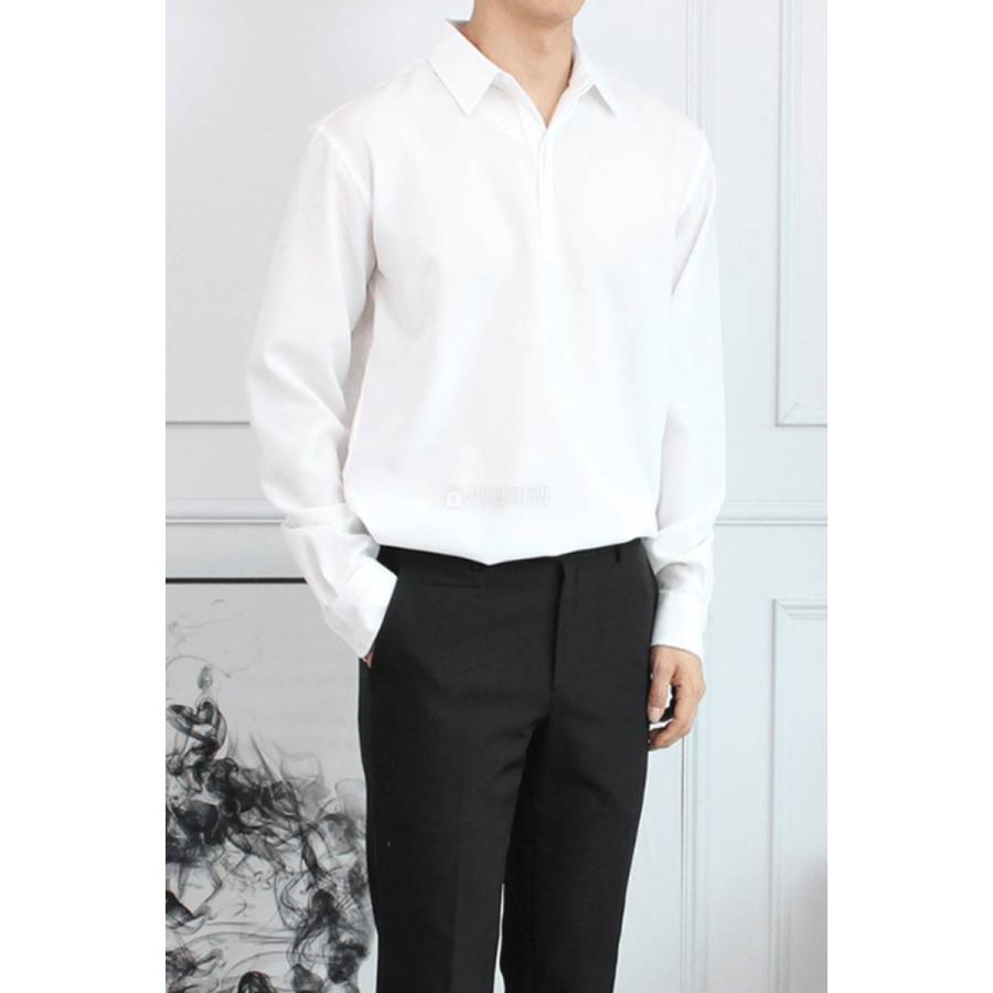カジュアル ダンディルック シャツ 長袖 韓国ファッション デイリーシャツ ポロシャツ 基本 シンプルシャツ ビジネス メンズ 楽なフィット感 隠しボタン |  | 07