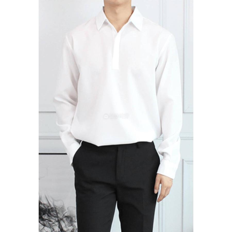 カジュアル ダンディルック シャツ 長袖 韓国ファッション デイリーシャツ ポロシャツ 基本 シンプルシャツ ビジネス メンズ 楽なフィット感 隠しボタン |  | 08