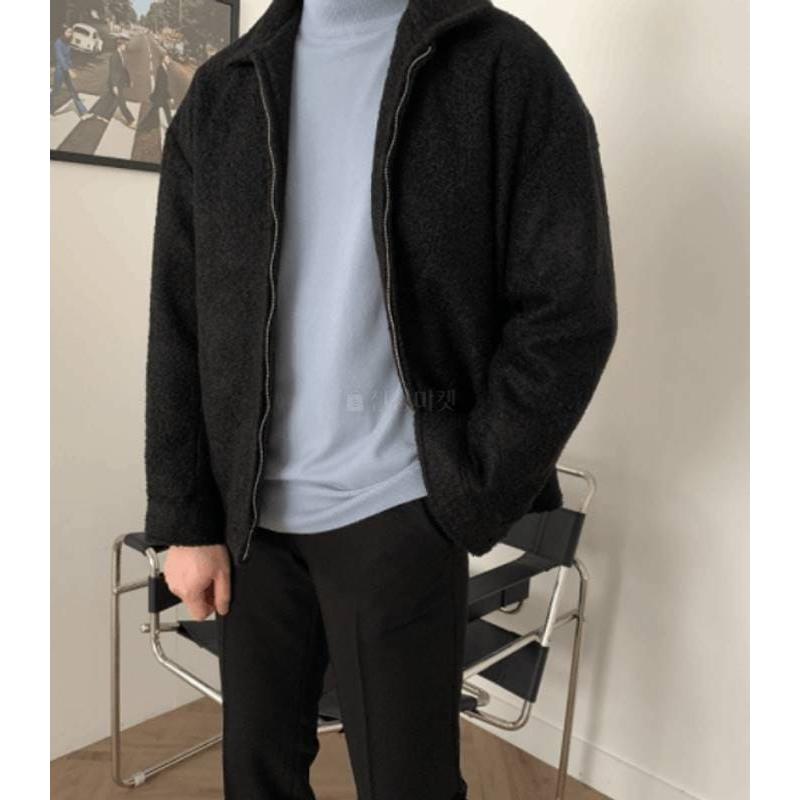 韓国ファッション テリー生地 ジャケット ジャンパー アウター オーバーサイズ ルーズフィット ブラック 2022ウィンター 新商品 送料無料 |  | 03