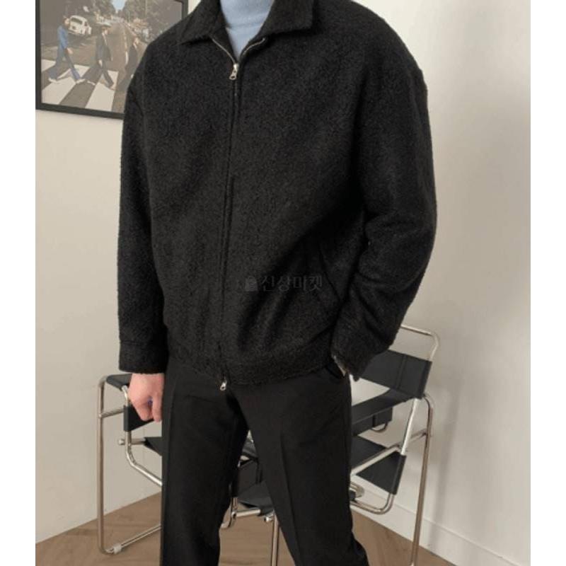 韓国ファッション テリー生地 ジャケット ジャンパー アウター オーバーサイズ ルーズフィット ブラック 2022ウィンター 新商品 送料無料 |  | 04