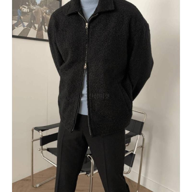 韓国ファッション テリー生地 ジャケット ジャンパー アウター オーバーサイズ ルーズフィット ブラック 2022ウィンター 新商品 送料無料 |  | 05