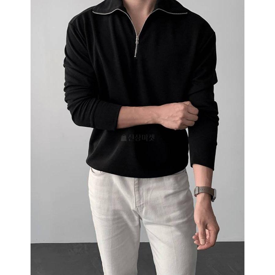 ジップアップ カジュアル シャツ ダンディルック ポロシャツ 長袖 韓国ファッション 基本 シンプル メンズ 楽な着心地 オールシーズン 半オープン 送料無料 |  | 13