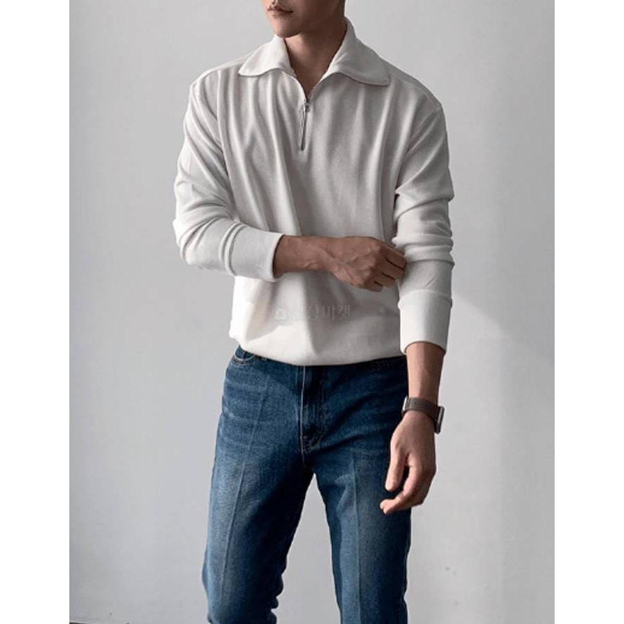 ジップアップ カジュアル シャツ ダンディルック ポロシャツ 長袖 韓国ファッション 基本 シンプル メンズ 楽な着心地 オールシーズン 半オープン 送料無料 |  | 14