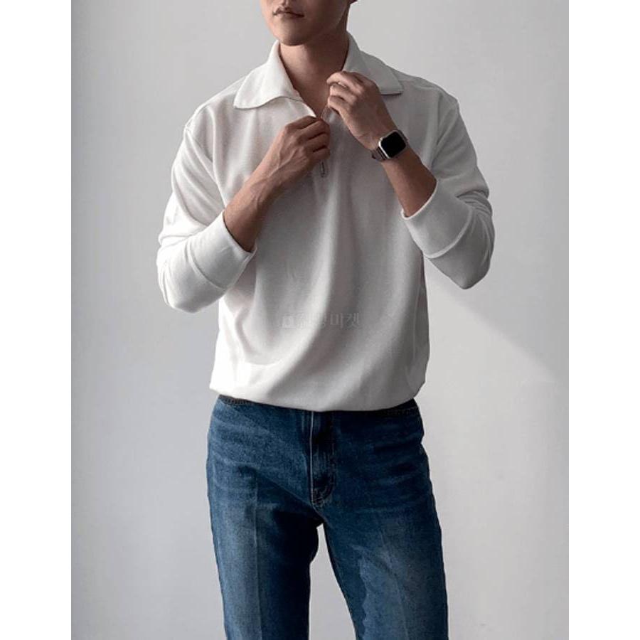 ジップアップ カジュアル シャツ ダンディルック ポロシャツ 長袖 韓国ファッション 基本 シンプル メンズ 楽な着心地 オールシーズン 半オープン 送料無料 |  | 15