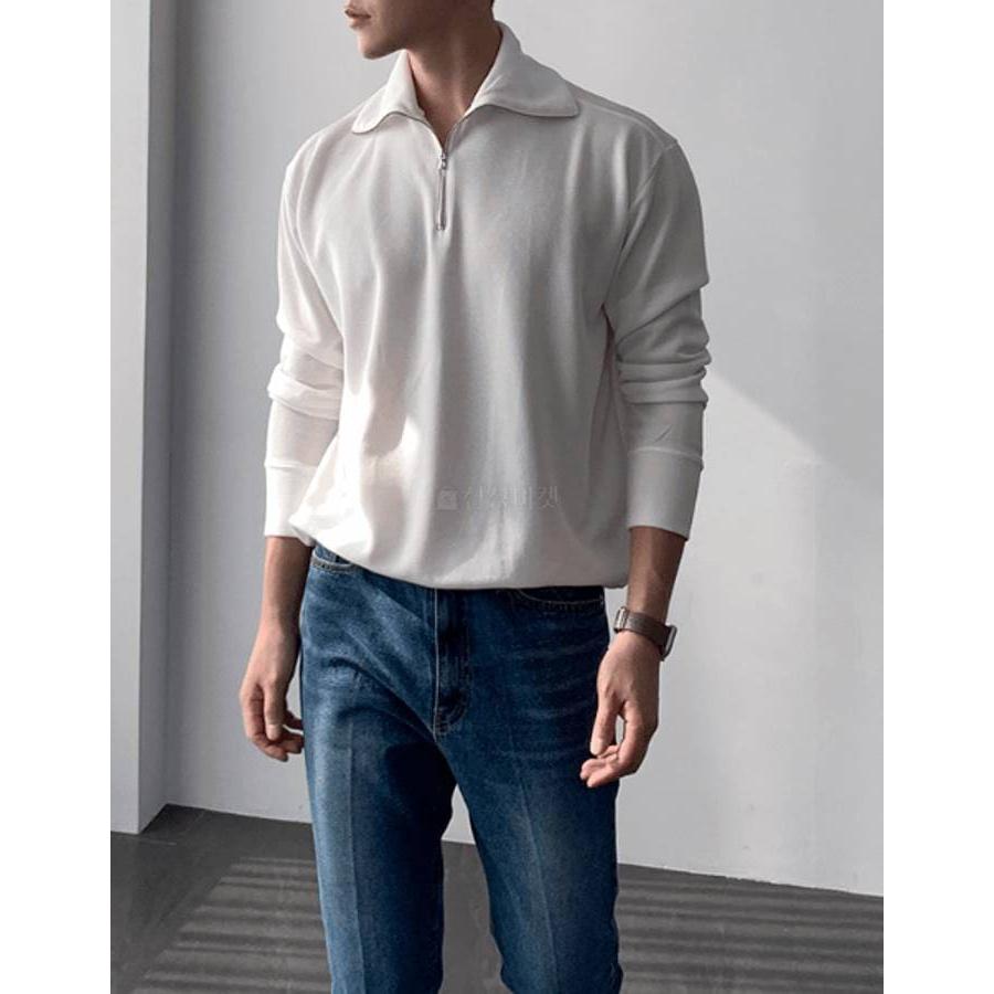 ジップアップ カジュアル シャツ ダンディルック ポロシャツ 長袖 韓国ファッション 基本 シンプル メンズ 楽な着心地 オールシーズン 半オープン 送料無料 |  | 16