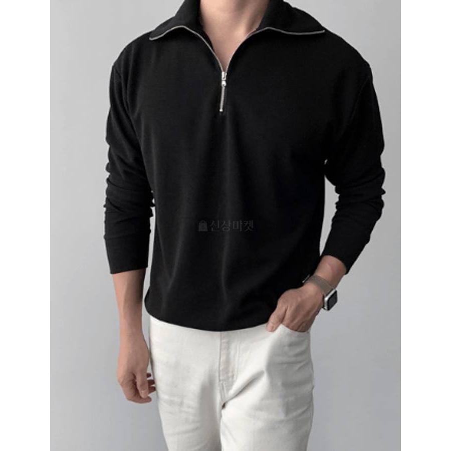 ジップアップ カジュアル シャツ ダンディルック ポロシャツ 長袖 韓国ファッション 基本 シンプル メンズ 楽な着心地 オールシーズン 半オープン 送料無料 |  | 11