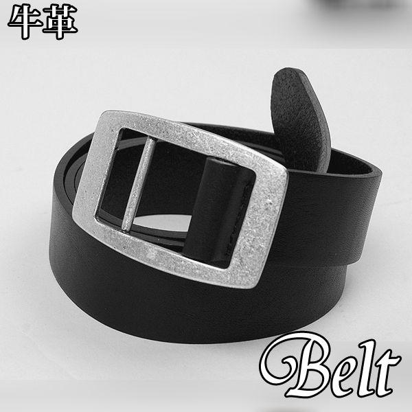本革 牛革 ベーシック 穴なし 調整自由 シンプル バックル スリム ベルト ブラック　黒  BLT05 | 