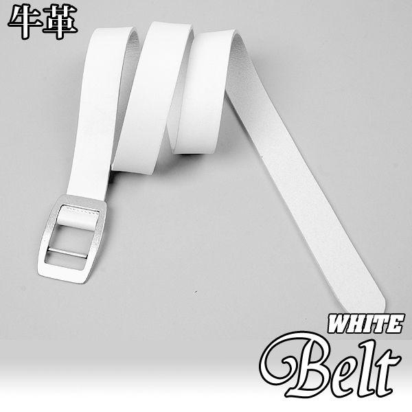 本革 牛革 ベーシック 穴なし 調整自由 シンプル バックル スリム ベルト ホワイト  BLT08 |  | 01