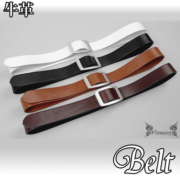 本革 牛革 ベーシック 穴なし 調整自由 シンプル バックル スリム ベルト ホワイト  BLT08 |  | 03