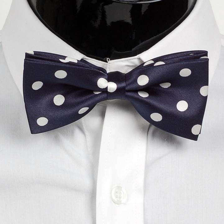 蝶ネクタイ ボウタイ ネイビー ブルー 青 ドット 水玉柄 サテン タッチ バタフライ ネクタイ bt20190602 | 