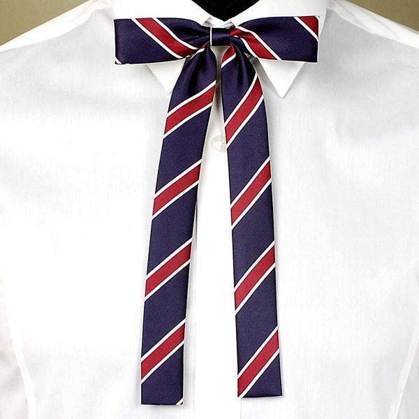 リボンタイ　リボン・ネクタイ　クラブ ストライプ ブルー生地 ワインレッド ストライプ BT43　ネクタイ メンズ レディース 男女共用 |  | 01