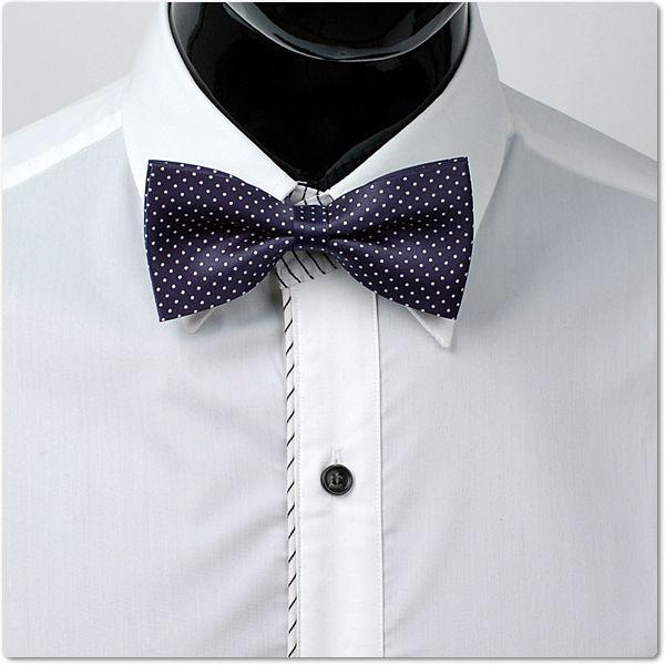 ボウタイ　蝶ネクタイ　バタフライ・ネクタイ　白色 マイクロ　ドット　ネイビー・青色  BT95　 |  | 02
