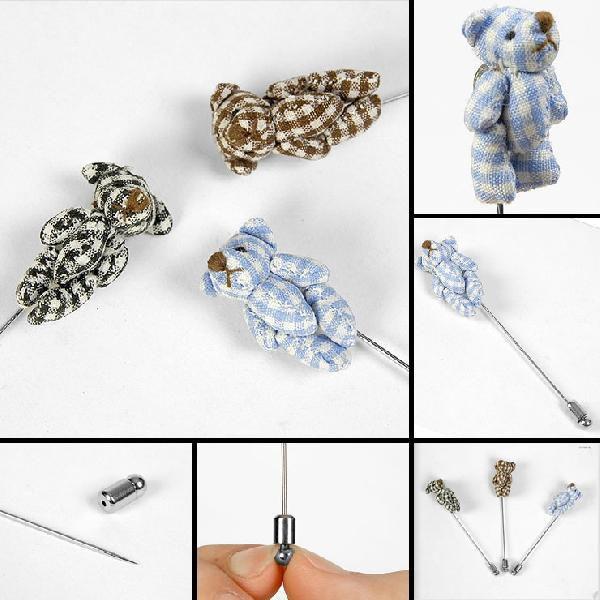 メンズアクセサリー ラペルピン ブートニア スーツ ラペル飾り 子グマ チェック 3色  btnr013 | 