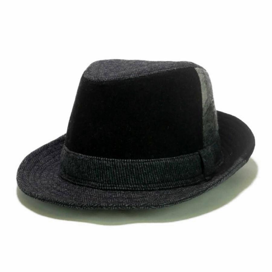 [2022秋冬] 中折れハット 帽子 コーデュロイ ヘリンボーン柄 ウール パッチワーク メンズ レディース 男女兼用 帽子 58cm フリー サイズ 微調整可能 |  | 02