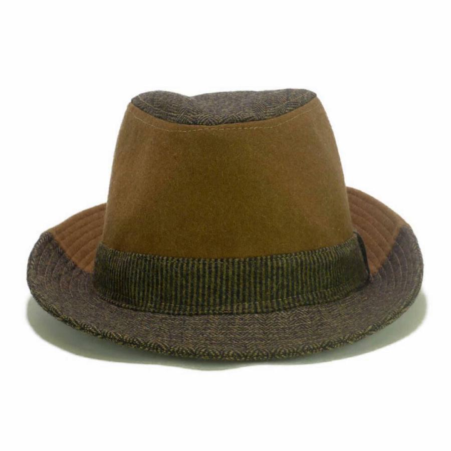 [2022秋冬] 中折れハット 帽子 コーデュロイ ヘリンボーン柄 ウール パッチワーク メンズ レディース 男女兼用 帽子 58cm フリー サイズ 微調整可能 |  | 05