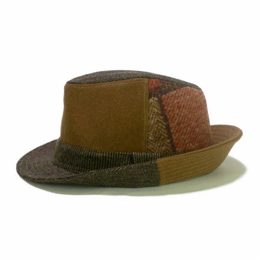 [2022秋冬] 中折れハット 帽子 コーデュロイ ヘリンボーン柄 ウール パッチワーク メンズ レディース 男女兼用 帽子 58cm フリー サイズ 微調整可能 |  | 06