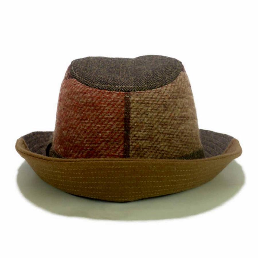 [2022秋冬] 中折れハット 帽子 コーデュロイ ヘリンボーン柄 ウール パッチワーク メンズ レディース 男女兼用 帽子 58cm フリー サイズ 微調整可能 |  | 07