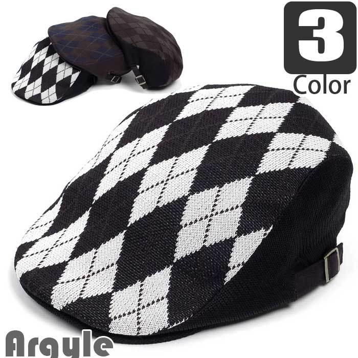 ハンチング アーガイル チェック ポリニット生地 メンズ レディース