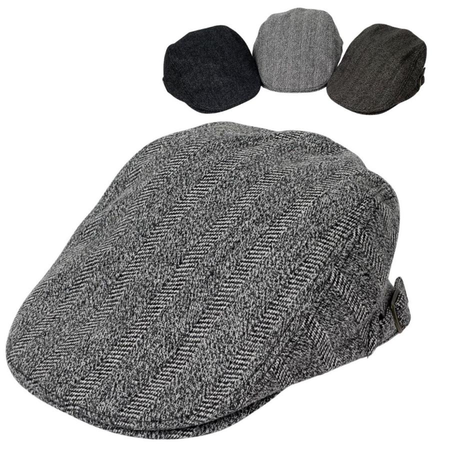 ハンチング帽 ウールジャガードハンチング 帽子 メンズ レディース ヘリンボーン 秋冬 サイドベルト付き サイズ調整可能  送料無料 | 