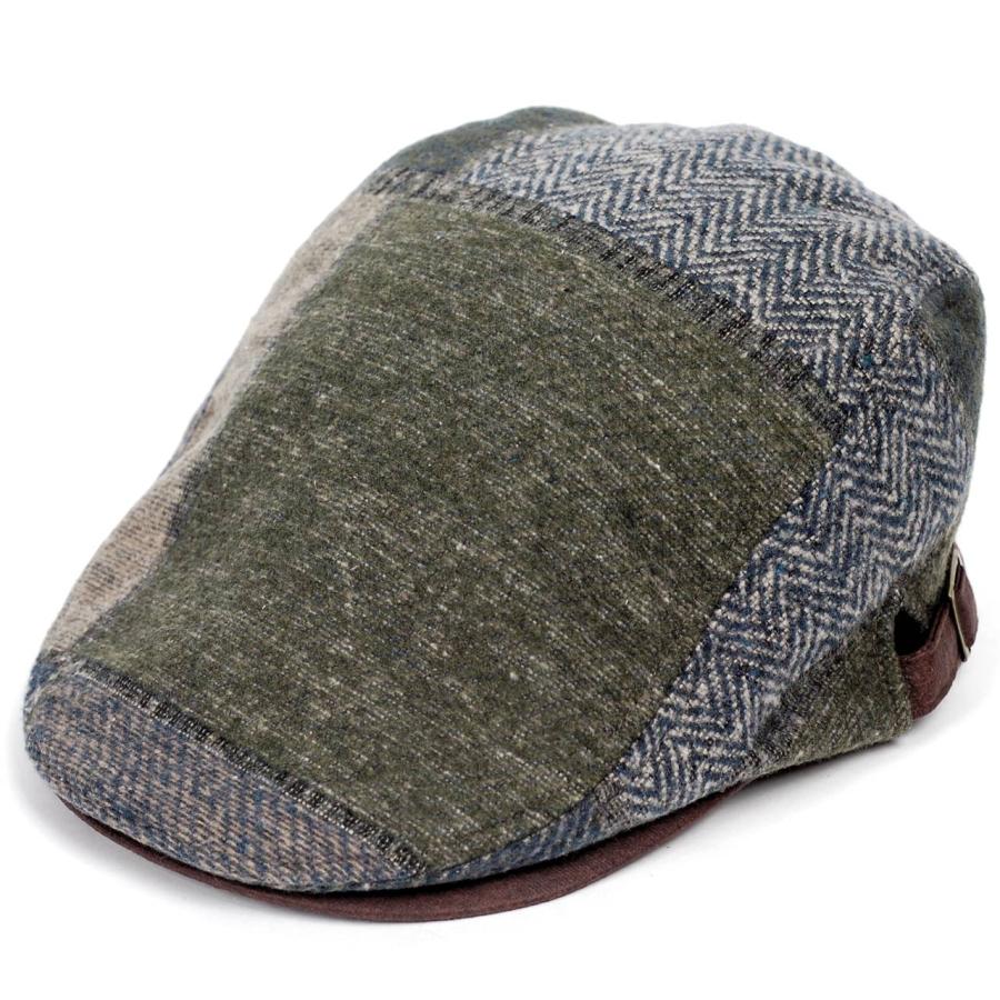 ハンチング ウィンター パターン パッチワーク つば裏 レザー メンズ レディース 帽子 58cm サイズ調整可能 2022新作 ３色展開 送料無料 敬老の日　父の日 |  | 09