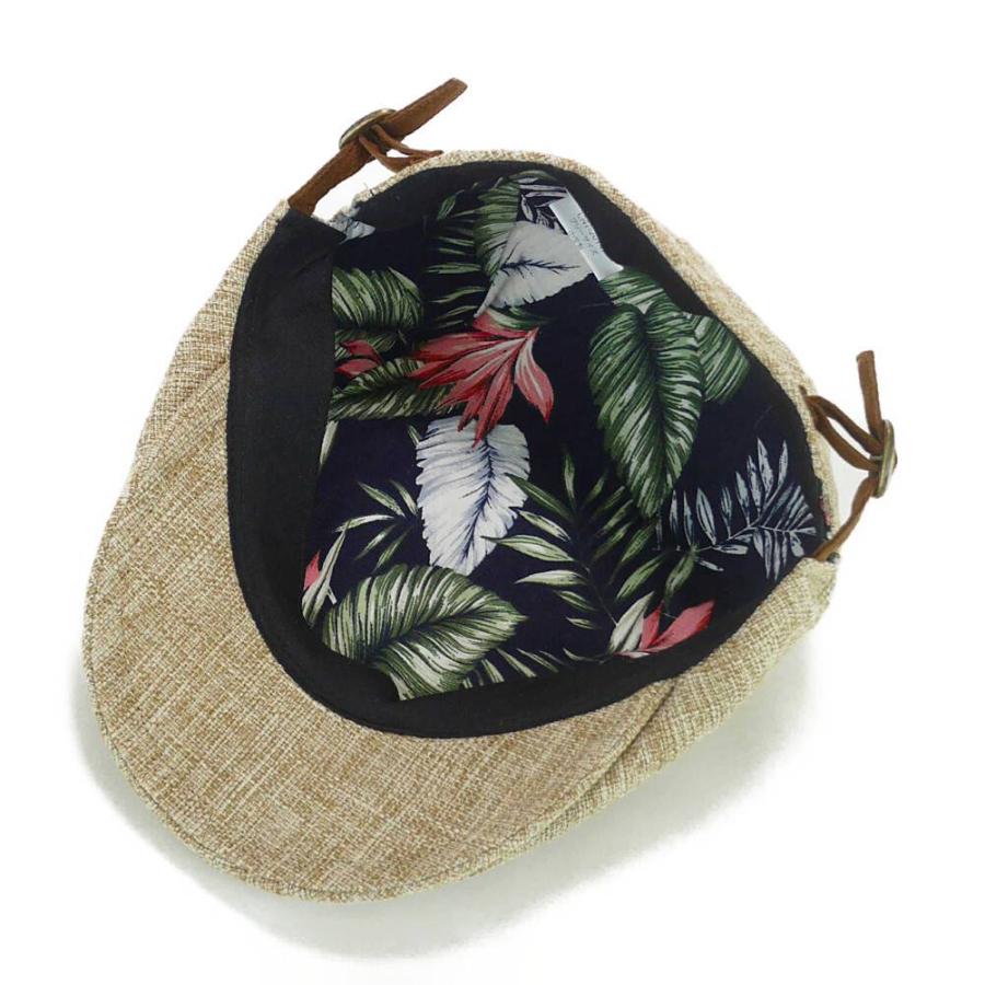 ハンチング ポリ・リネン・ハンチング ぼかし無地 ソリッド 裏ボタニカル柄 メンズ レディース 帽子 58cm サイズ調整可能 2022新作 4色展開 送料無料 |  | 05