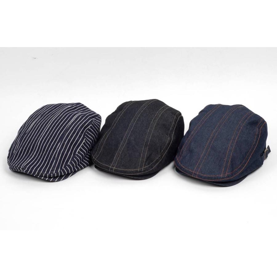 ハンチング帽子 メンズ レディース ステッチ デニム ハンチング キャップ 帽子 58cm 年間定番 ストライプ、ネイビー、ブラックの3カラー |  | 13
