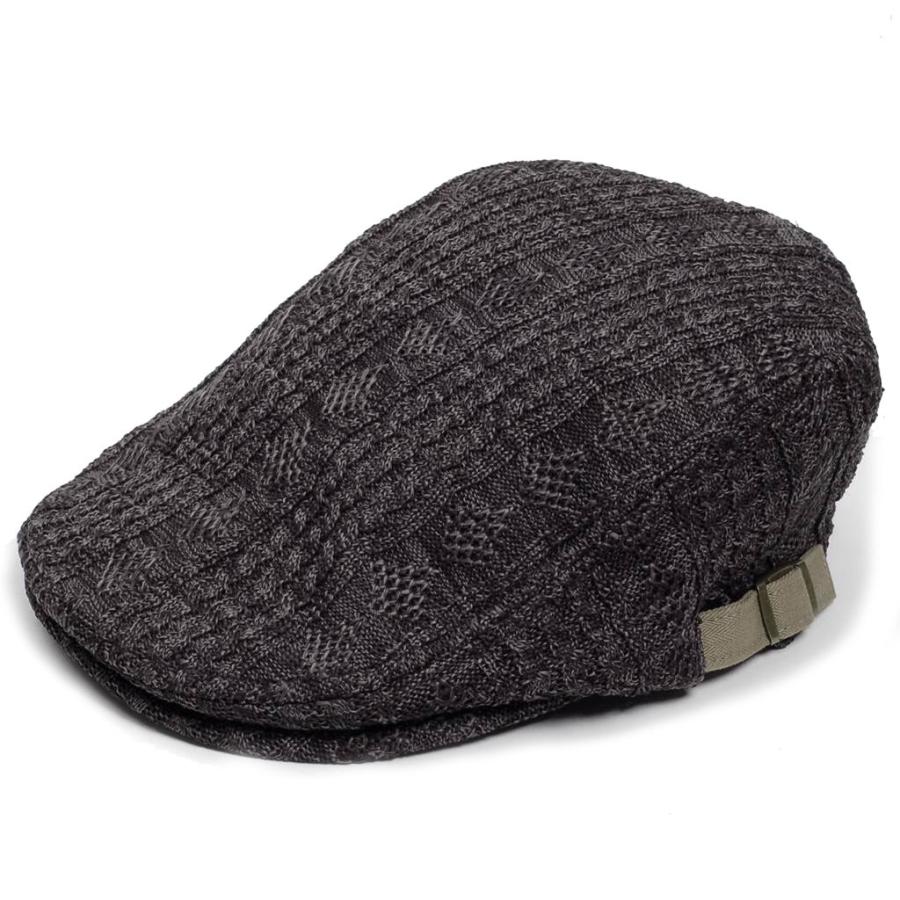 ハンチング帽 ポリケーブル ニット メンズ 秋 冬 灰色 グレー ハンチング キャップ 帽子 Flat cap サイズ 58cm 調整可能 | 
