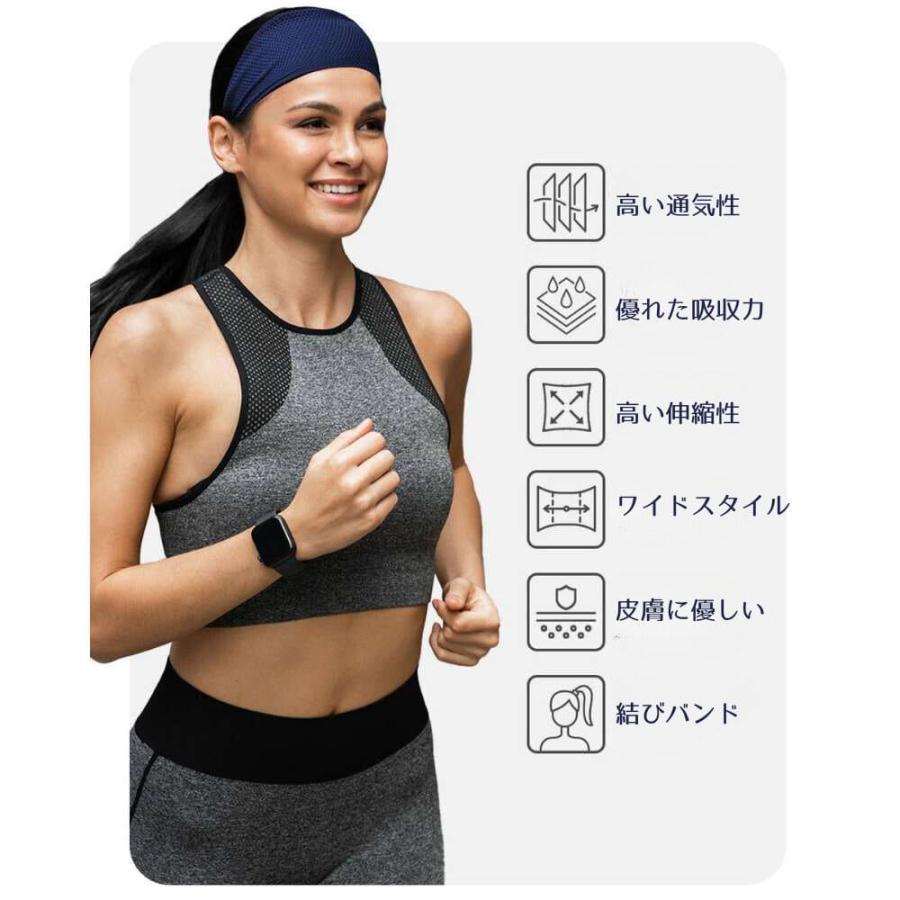 スポーツ用 ワイド ヘッドバンド メンズ レディース メッシュ仕様 汗止め 優れた伸縮性　ヘア固定用バンド付き 吸汗速乾 軽量 接触冷感 男女併用  送料無料 |  | 01