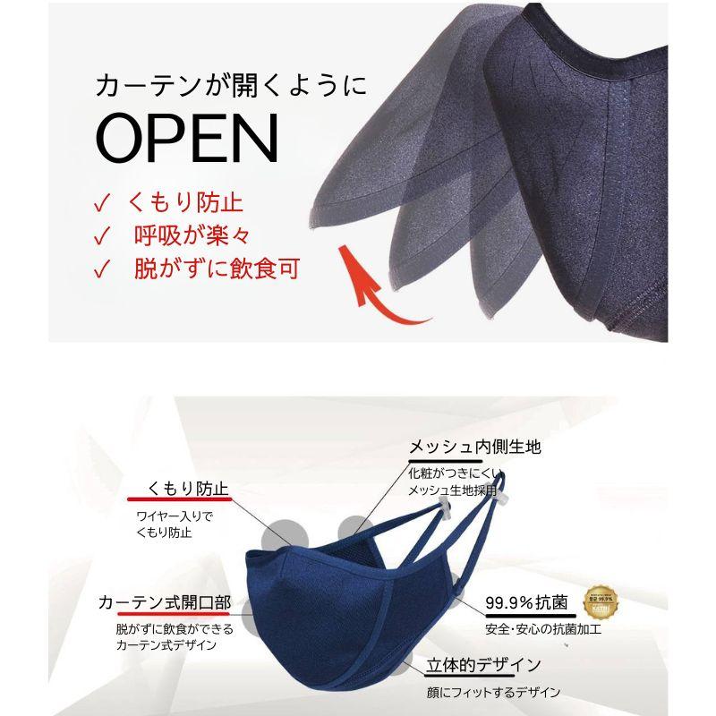 3Dカーテン式開口部 防寒マスク 黒色 飲食OK 立体フィット くもり防止ワイヤー メッシュ内側 ストッパー調整 小顔効果 男女兼用 送料無料 |  | 02