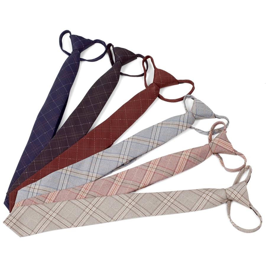 ワンタッチネクタイ チェック、ラインチェック柄 大剣幅 6cm スリム ナローネクタイ メンズ ロック有り ジッパー仕様 装着簡単 ジッパー ストッパー付き |  | 07