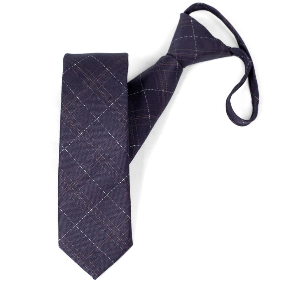 ワンタッチネクタイ チェック、ラインチェック柄 大剣幅 6cm スリム ナローネクタイ メンズ ロック有り ジッパー仕様 装着簡単 ジッパー ストッパー付き |  | 08