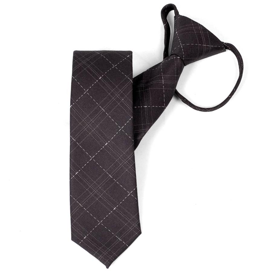 ワンタッチネクタイ チェック、ラインチェック柄 大剣幅 6cm スリム ナローネクタイ メンズ ロック有り ジッパー仕様 装着簡単 ジッパー ストッパー付き |  | 09