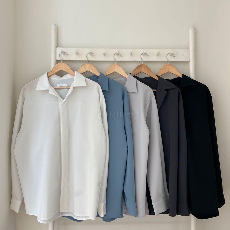 韓国ファッション 長袖 カジュアル 隠しボタン シャツ オーバーサイズ メンズ ルーズフィット 滑らかで シワになりにくい生地 5色 ワンサイズ |  | 01