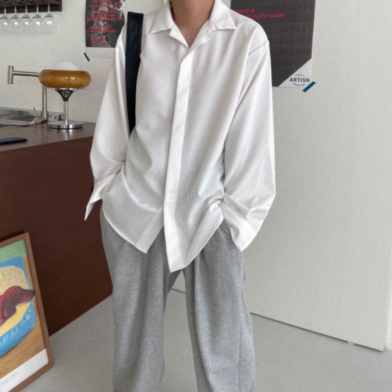 韓国ファッション 長袖 カジュアル 隠しボタン シャツ オーバーサイズ メンズ ルーズフィット 滑らかで シワになりにくい生地 5色 ワンサイズ |  | 02