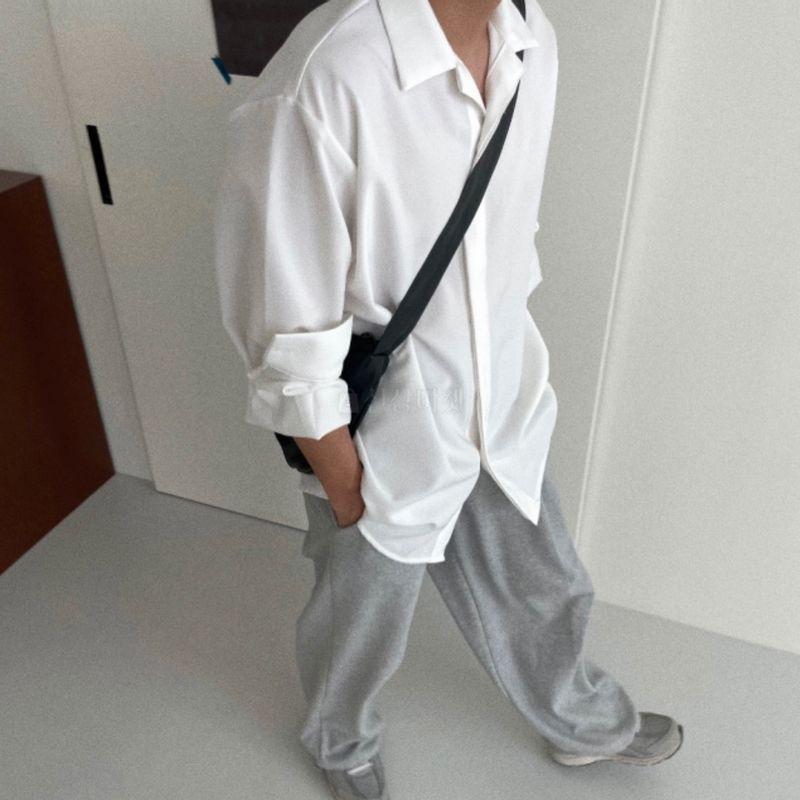 韓国ファッション 長袖 カジュアル 隠しボタン シャツ オーバーサイズ メンズ ルーズフィット 滑らかで シワになりにくい生地 5色 ワンサイズ |  | 03