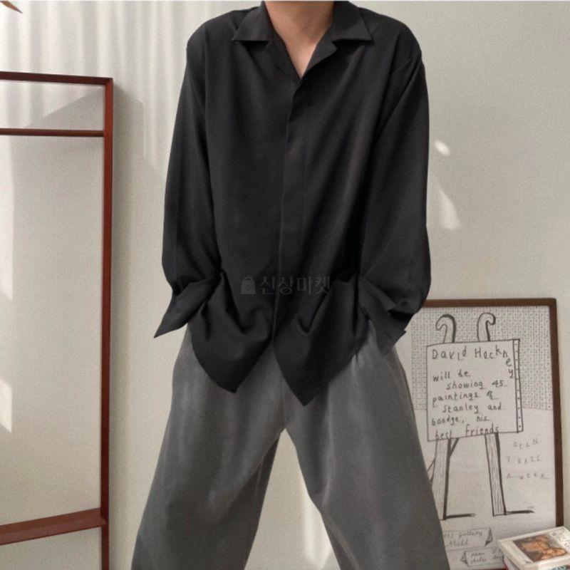 韓国ファッション 長袖 カジュアル 隠しボタン シャツ オーバーサイズ メンズ ルーズフィット 滑らかで シワになりにくい生地 5色 ワンサイズ |  | 04