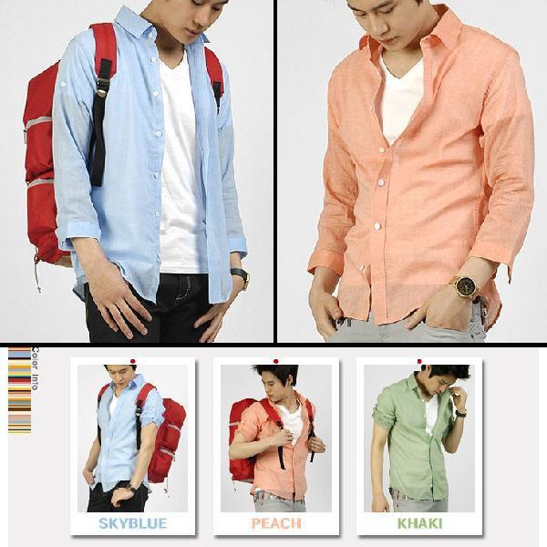 七分袖　ロールアップ 綿・麻混紡 シャツ ３色 hd101 |  | 01