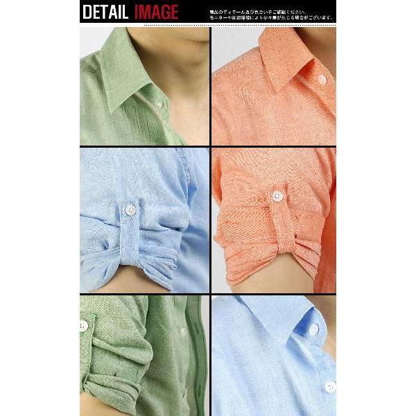 七分袖　ロールアップ 綿・麻混紡 シャツ ３色 hd101 |  | 02