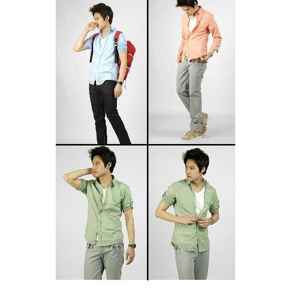 七分袖　ロールアップ 綿・麻混紡 シャツ ３色 hd101 |  | 03