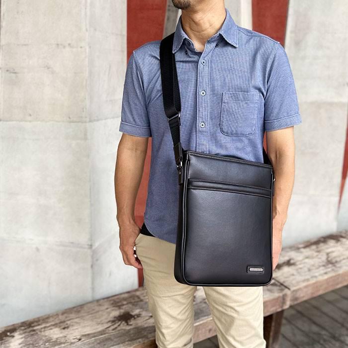 ショルダーバッグ メンズ カジュアルバッグ メンズ A4ファイル 縦 縦型 薄マチ 黒 チョコ CRADLE RIVER |  | 01