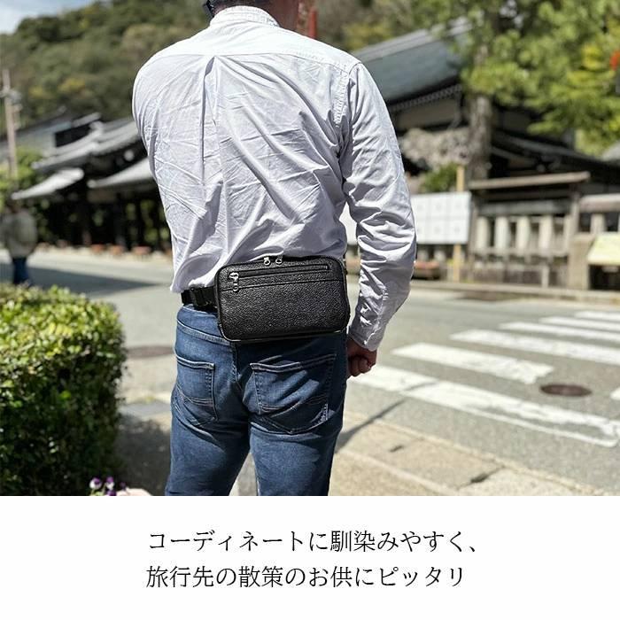 牛革 ウエストポーチ 薄型 日本製 メンズ レディース ウエストバッグ 本革 旅行 バッグ YKKファスナー 軽量240g 両開き ファスナー 背面メッシュ |  | 12
