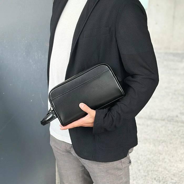 セカンドバッグ メンズ 本革 クラッチバッグ 牛革 2層 自立 ハンドル付き 黒 結婚式 フォーマル ソフトレザー HAMILTON ハミルトン 送料無料 KBN25967 |  | 01