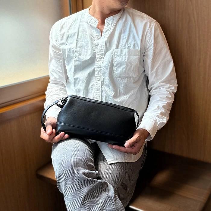 セカンドバッグ メンズ 本革 クラッチバッグ 牛革 ダレス式 軽量 ハンドル付き 黒 結婚式 フォーマル HAMILTON ハミルトン KBN25968 |  | 01