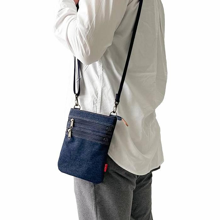 ミニショルダー サコッシュ 井原デニム バッグ ポーチ 軽量 メンズ 岡山 日本製 豊岡製 斜めがけ 背面メッシュ KBN33791　送料無料 送料込み 父の日 |  | 01