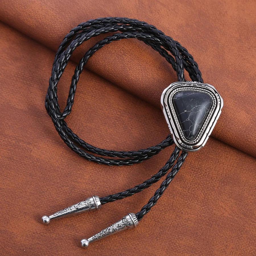 ループタイ ネイティブ風ループタイ メンズ アクセサリー 全3色 ウエスタン調 ボロタイ クラック模様 ナチュラル ストーン ペンダント ジュエリー |  | 05